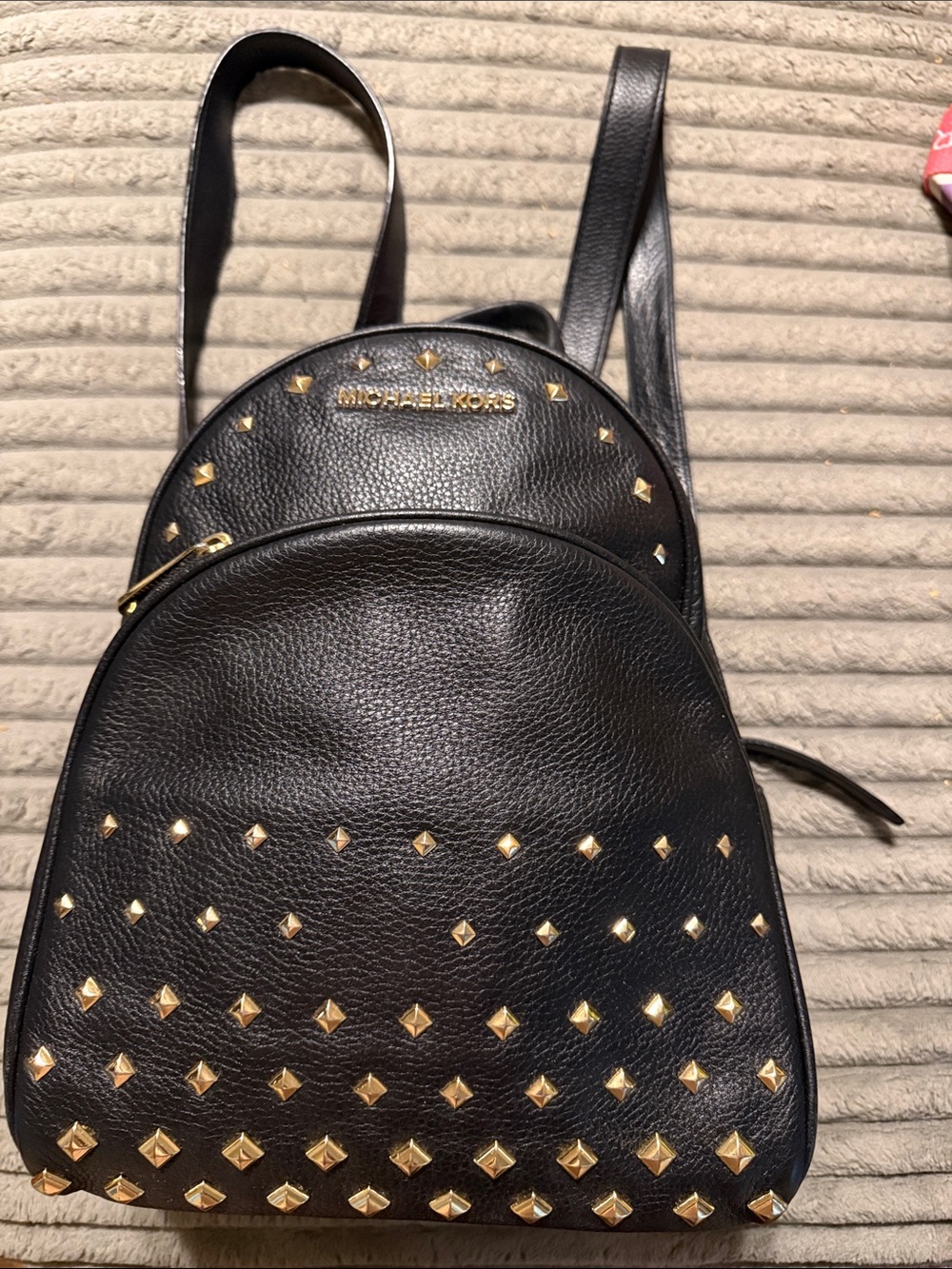 Michael Kors Black Pebbled Leather Studded Mini Backpack with Gold Accents